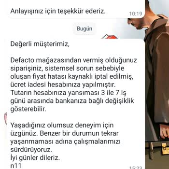 N11 Platformu DeFacto Montu Sistem Hatası Sebebiyle Ürünü Göndermiyor