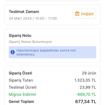 Migros Sanal Market Siparişim Gelmedi