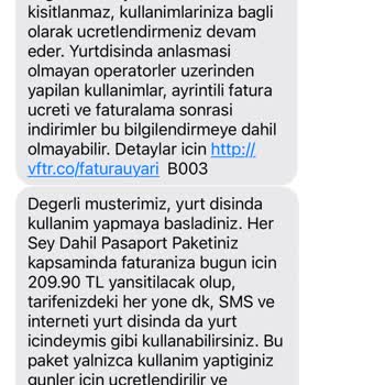 Vodafone Yurt Dışı Kullanılmadığı Halde Kullanım Yansıtılması