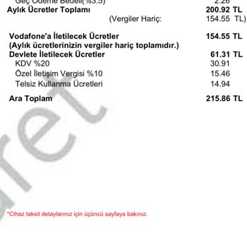 Vodafone Tahsilatına Aracılık Edilen Hizmetler