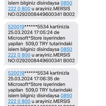 Microsoft Denizbank Kredi Kartımdan Bilgim Dışında 5 İşlem Yapıldı