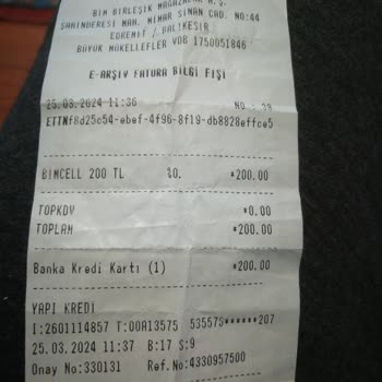 BİM Alışveriş Fişimi Ekledim