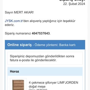 JYSK'den Uzun Zamanda Teslim Edilemeyen Ürün