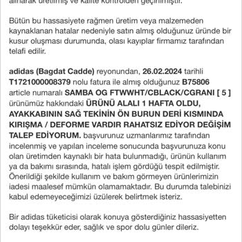 Adidas Hatalı Ürün Sonrası İnceleme Reddi