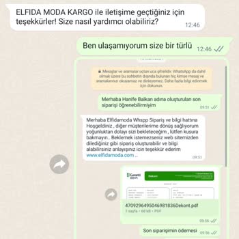 Elfida Moda Ödemeyi Alıp Siparişi Göndermiyor