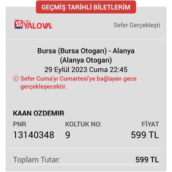 Lüks Yalova Seyahat Firma Valizimi Kaybetti