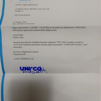 Unico Sigorta İki Kazadan Dolayı Poliçe İptali