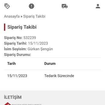 Uygunparca.com Parçamın Tedarik Edilerek Tarafıma İletilmesi