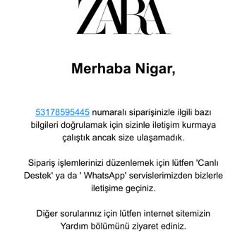 Zara Para İade Sorumsuzluğu