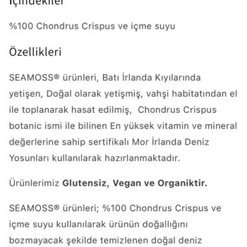 Seamoss Paylaşılmayan Kullanım Uyarıları