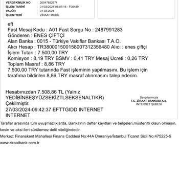 Ziraat Bankası EFT Havale Ücreti