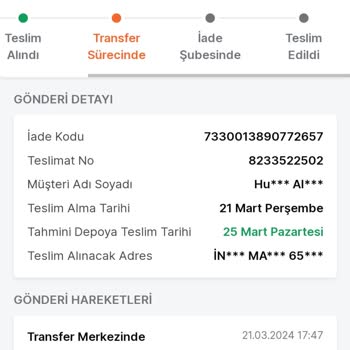 Trendyol Ekspres Tekirdağ Meşe Şube İade Ettiğim Kargomdan Haber Yok