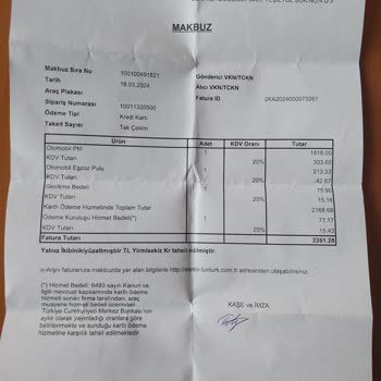 Tüvtürk Muayenesinde Alınan Kart Ücreti