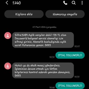 Vodafone Docuworld İptal Edilmesini İstiyorum