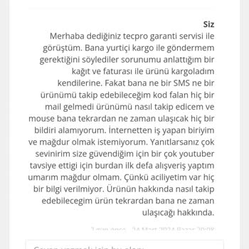 Tecpro Bilgi Teknolojileri Arızalı Mouse Yollayan Sinerji. Ve İlgisiz Tecpro Garanti Servisi