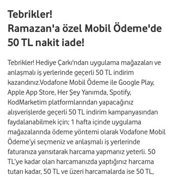 Vodafone Mobil Ödeme İndirim Yapılmadı