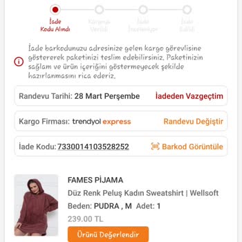 Trendyol Israrla Yanlış Beden Ürün Gönderilmesi.