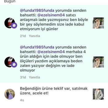 Dolap Uygulamasındaki Funda1985funda İsimli Satıcı İademi Kabul Etmedi
