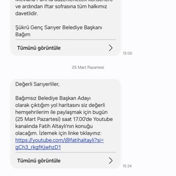 Sarıyer Belediyesi Kişisel Mesajlaşma Konusunda Rahatsızlık Duyan Bir Vatandaşın Talebi