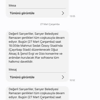 Sarıyer Belediyesi Kişisel Mesajlaşma Konusunda Rahatsızlık Duyan Bir Vatandaşın Talebi