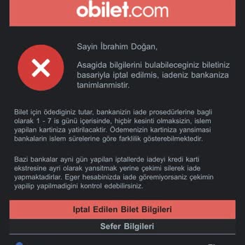 Obilet İptal Ettiğim Biletin Parasını İade Etmedi