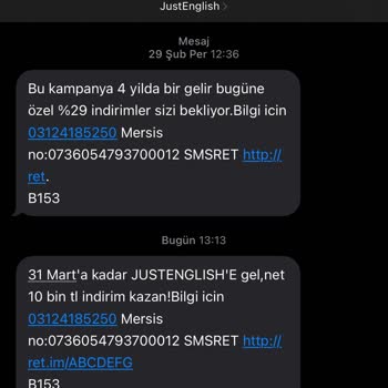 Just English SMS Şikayeti Mesaj İstemiyorum