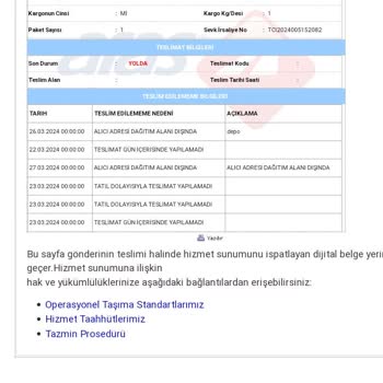 Aras Kargo Kargom Teslim Edilmeden Geri Gönderildi