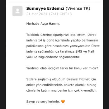 Vivense Sipariş İptali Ücret İademi Yapmıyor
