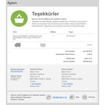 Dyson Paramı Alıp Ürünümü Göndermiyor