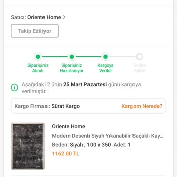 Oriente Home Şikayet Ürünüm Kayıp