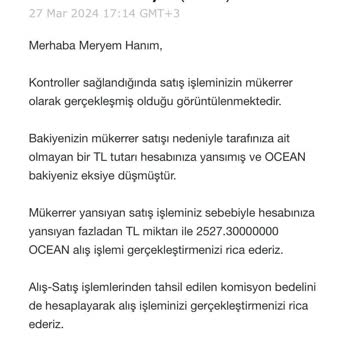 Paribu Sistemlerinden Kaynaklı Mükerrer Satış Mağduriyeti