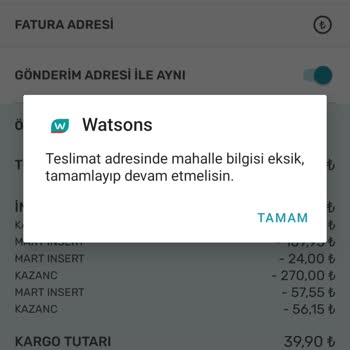 Watsons Mahalle Eksik Hatası