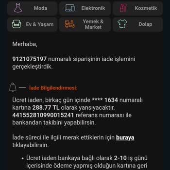 Cottonhill Kargoya Verilip İade Alindi