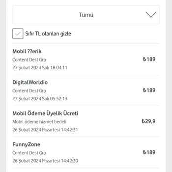 Vodafone Habersiz Yapılan Mobil Ödemeler Hk.