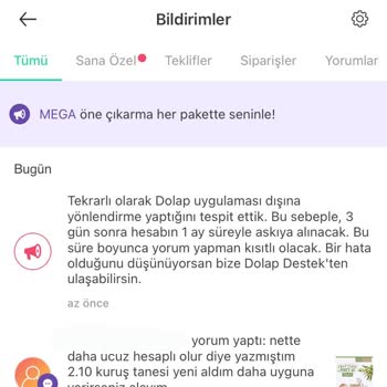 Dolap Uygulaması Sürekli Askıya Alıyor.