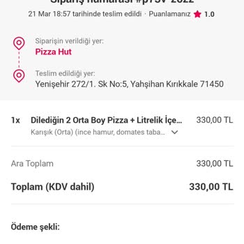 Yemeksepeti'nden Geciken Pizza Ve İade Sorunu