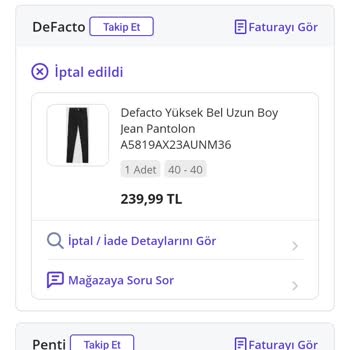 De Facto Mağazacılık 1 Adet Pantolonu Göndermedi.