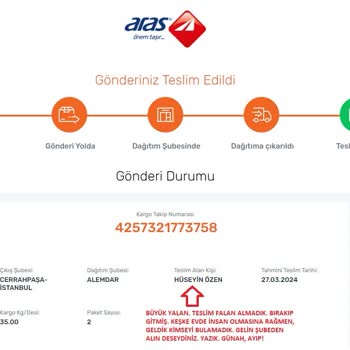 Aras Kargo Yanlış, Hatalı, Ayıplı Teslimat Sorunu