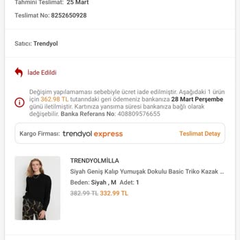 Trendyolmilla Zam Yaptığı İçin Ürünü Değiştirmiyor.