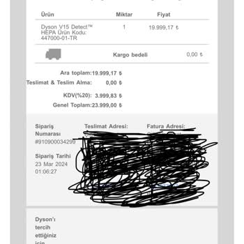 Dyson Web Sitesinden Verilen Siparişin İptali.