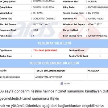 Aras Kargo Tersane Şubesi Şikayet