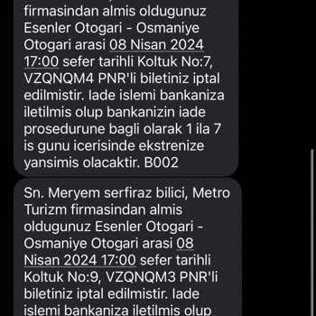Metro Turizm Ve Obilet Hiçbir Gerekçe Göstermeden Bilet İptal Ettiler!