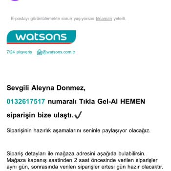 Watsons Tıkla Gel-Al Hemen Siparişim Hazırlanmıyor.