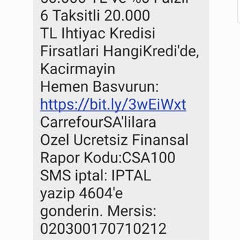 Carrefour SA Firma Şirket Mağaza İsmi Kullanılarak Mesaj Geliyor