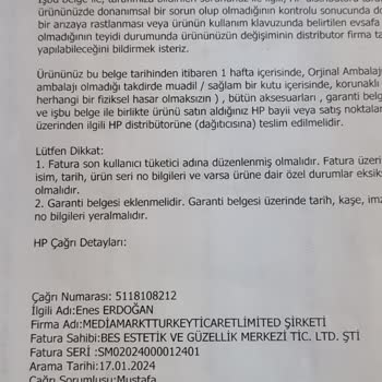 HP Media Markt Kusurlu Ürünü Servis Raporuna Rağmen İade Almıyor