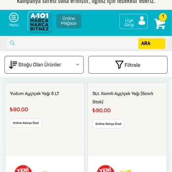 A101 90 TL 10 Adet Komili Sıvıyağ 900 TL