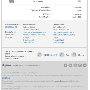 Dyson Online Sipariş Karmaşası