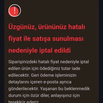 Hepsiburada Hatalı Fiyat İle Satış İptali