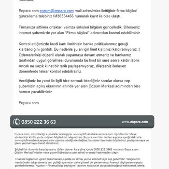 Enpara Şirketim Kredi Kartı Limit Kısıtlaması