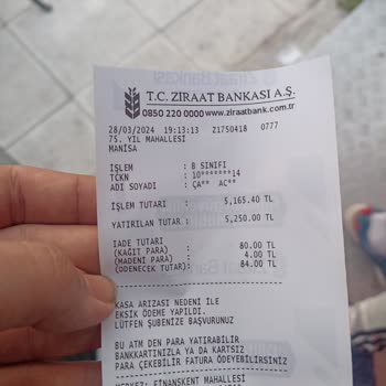 Ziraat ATM'i Para Üstü Vermedi (arıza)
